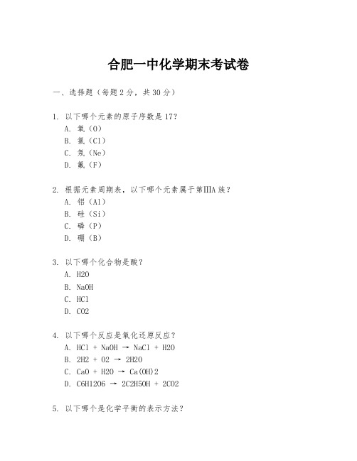合肥一中化学期末考试卷