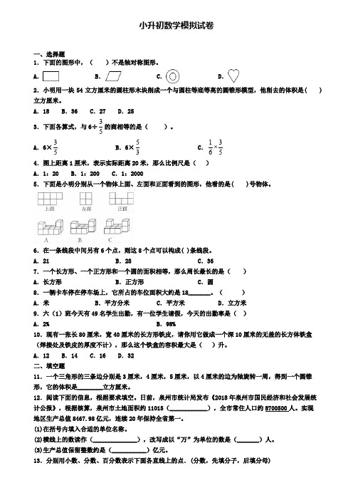〖精选3套试卷〗天津市河北区2020年小升初教学质量检测模拟试题