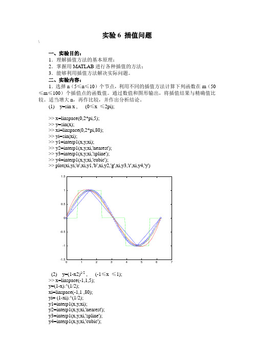 数学实验六插值问题