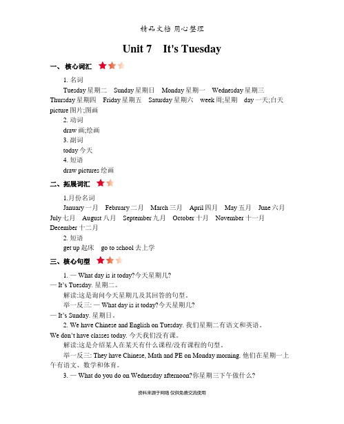 陕旅版四年级上册小学英语 Unit 7 单元知识点小结