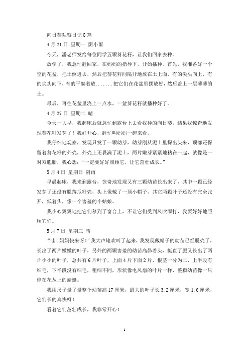 最新精选向日葵观察日记