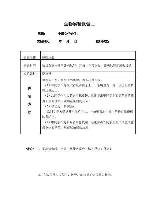八年级生物  膝跳反射