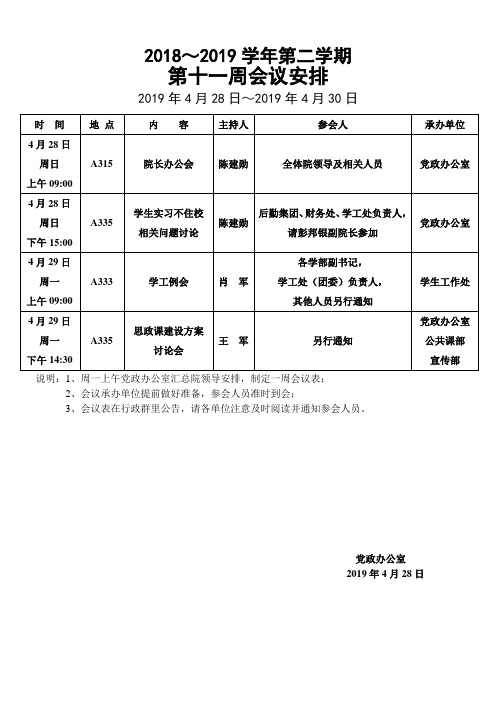 2018~2019学年第二学期