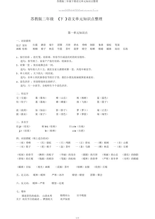 苏教版二年级下册语文单元知识点整理 