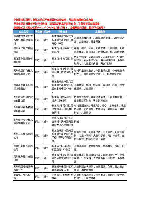 新版浙江省湖州儿童服饰工商企业公司商家名录名单联系方式大全145家