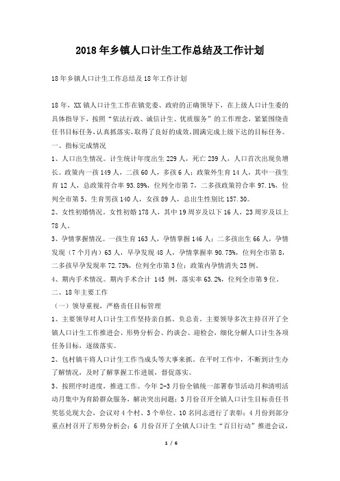 乡镇人口计生工作总结及工作计划