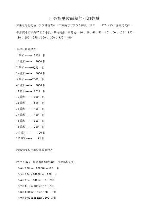 目数与粒度单位换算