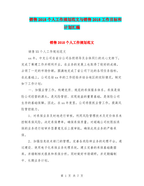 销售2018个人工作规划范文与销售2018工作目标和计划汇编