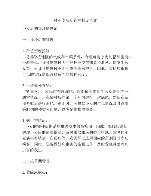 种小麦后期管理制度范文