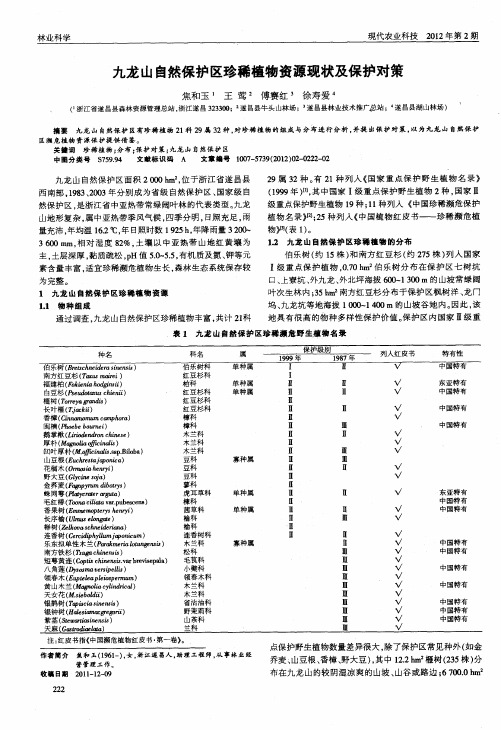 九龙山自然保护区珍稀植物资源现状及保护对策