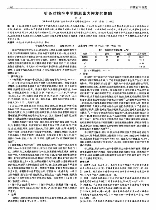 针灸对脑卒中早期肌张力恢复的影响