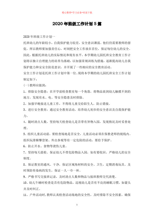 2020年班级工作计划5篇