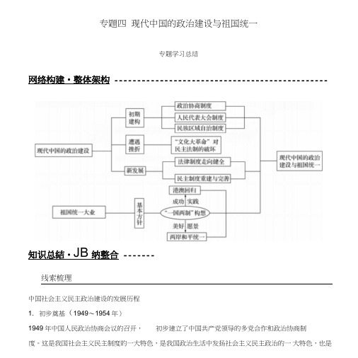 【人民版必修1】高中历史专题四现代中国的政治建设与祖国统一专题学习总结学案.doc