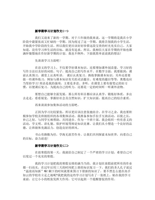 2020小学六年级新学期学习计划作文600字大全5篇
