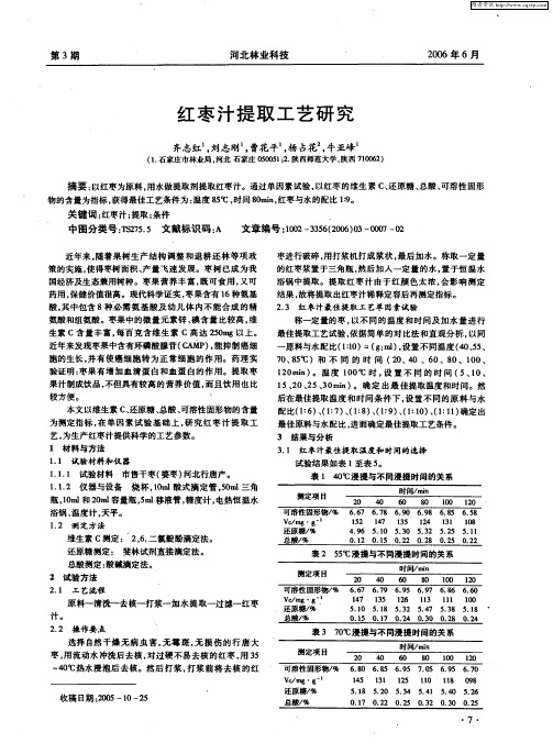 红枣汁提取工艺研究