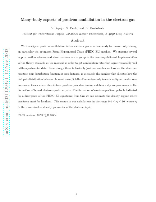 Many--body aspects of positron annihilation in the electron gas