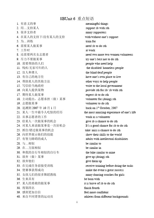 8Bunit6重点短语