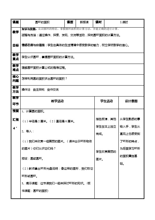 精品教案新人教版六年级上第五单元《圆环的面积》