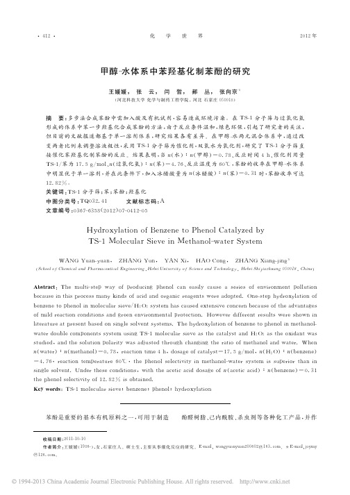 甲醇-水体系中苯羟基化制苯酚的研究