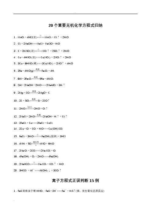 20个重要无机化学方程式归纳