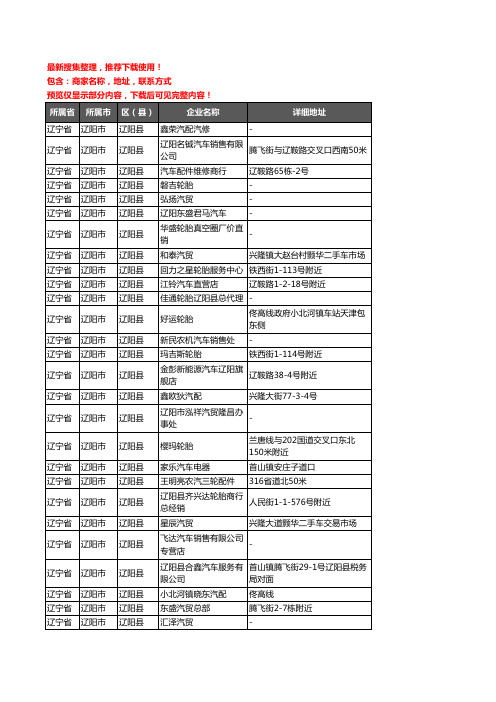 新版辽宁省辽阳市辽阳县汽车4S店企业公司商家户名录单联系方式地址大全105家