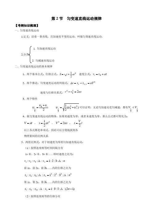 2011版物理一轮精品复习学案：1.2匀变速直线运动规律(必修1)