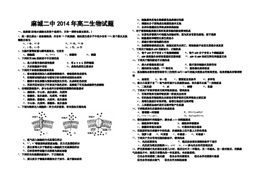 麻城二中2014年高二生物试题