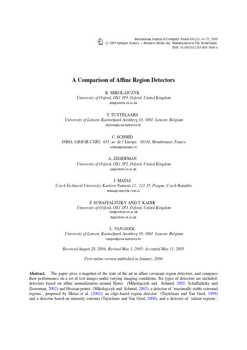 a comparsion of affine region detectors