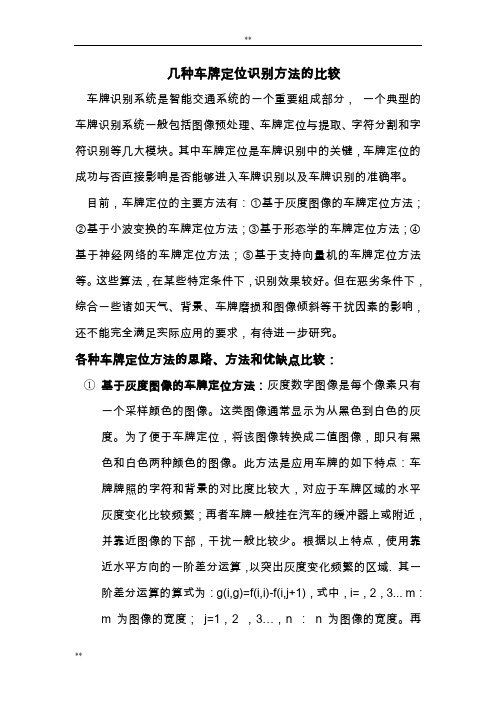 Report(车牌定位识别几种方法比较)