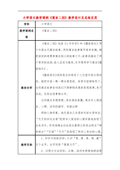 小学语文教学课例《寓言二则》课程思政核心素养教学设计及总结反思
