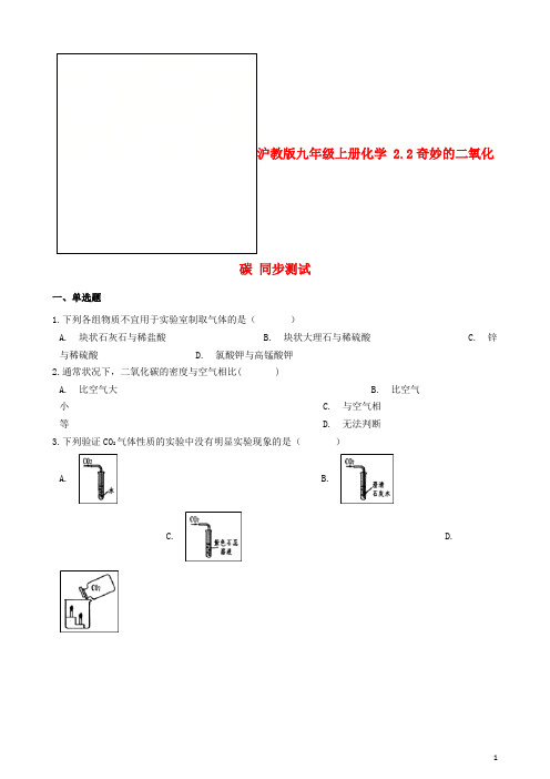 九年级化学上册 第2章 身边的化学物质 2.2 奇妙的二氧化碳同步测试 沪教版