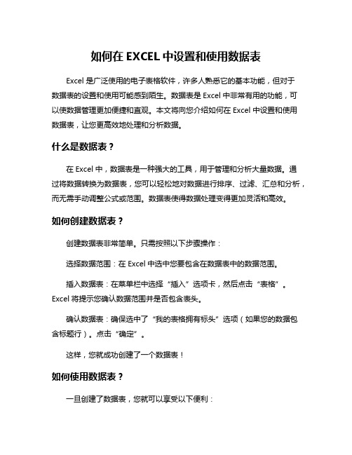 如何在EXCEL中设置和使用数据表