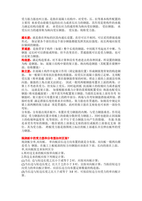 现浇板中的受力筋和分布筋如何区别