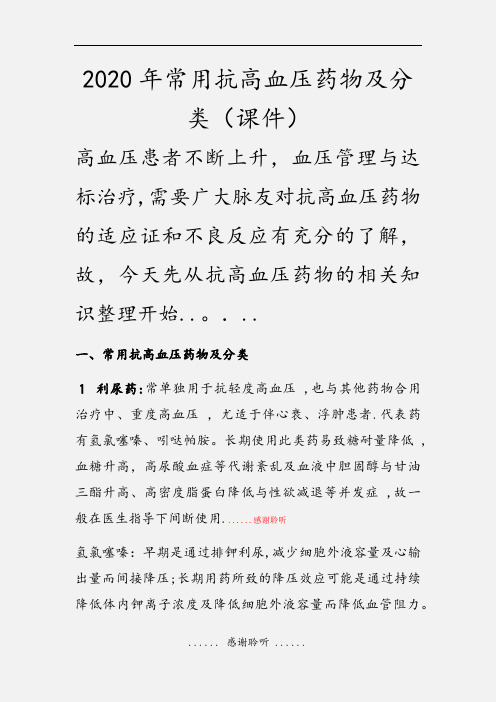 2020年常用抗高血压药物及分类(课件)