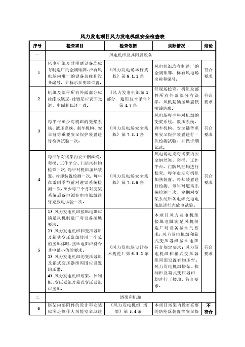 风力发电项目风力发电机组安全检查表