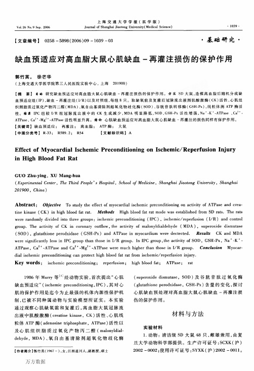 缺血预适应对高血脂大鼠心肌缺血-再灌注损伤的保护作用