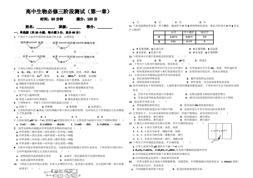 高中生物必修三阶段测试(人体的内环境与稳态)
