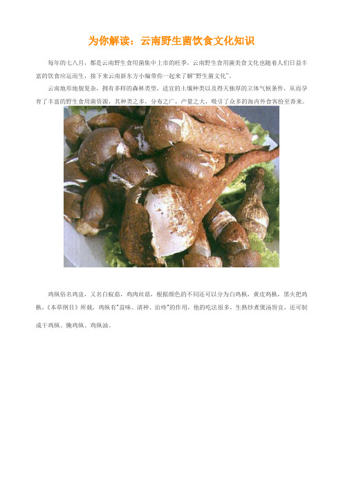 为你解读：云南野生菌饮食文化知识