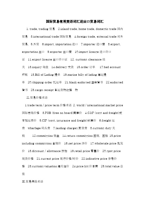 国际贸易常用英语词汇进出口贸易词汇