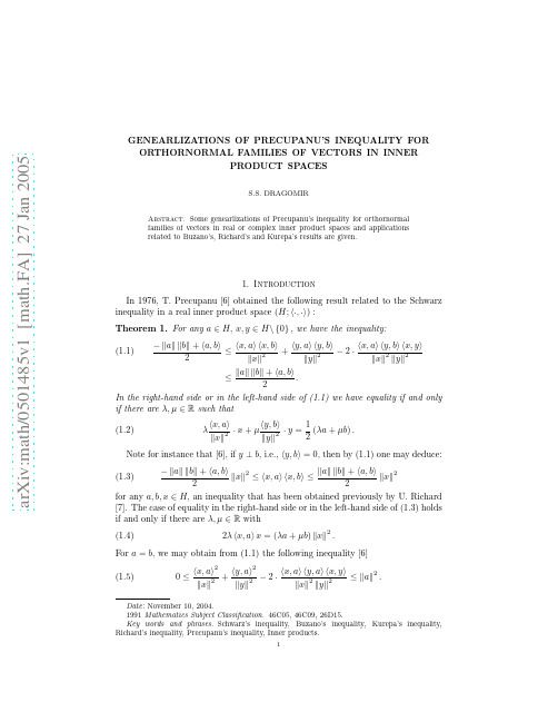 Genearlizations of Precupanu's Inequality for Orthornormal Families of Vectors in Inner Pro