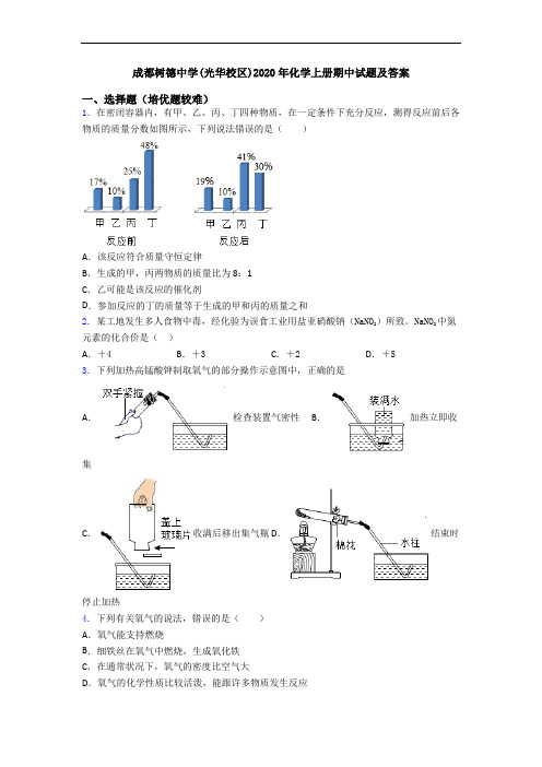 成都树德中学(光华校区)2020年化学上册期中试题及答案