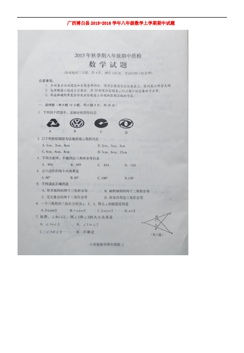 广西博白县八年级数学上学期期中试题(扫描版) 新人教