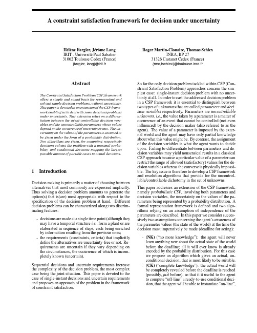 A constraint satisfaction framework for decision under uncertainty