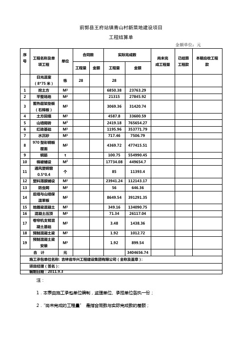 lA工程结算单