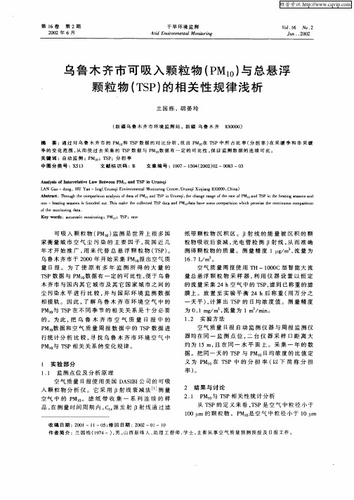 乌鲁木齐市可吸入颗粒物(PM10)与总悬浮颗粒物(TSP)的相关性规律浅析