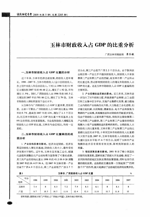 玉林市财政收入占GDP的比重分析