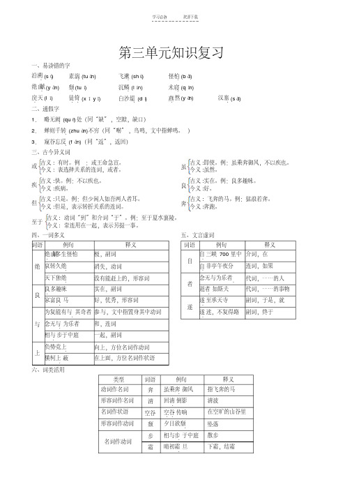 【优质文档】八年级上册语文第三单元知识复习