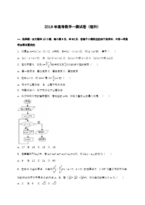 〖全国卷-2018名师推荐〗高考总复习数学(理)第一次高考模拟试题及答案解析一