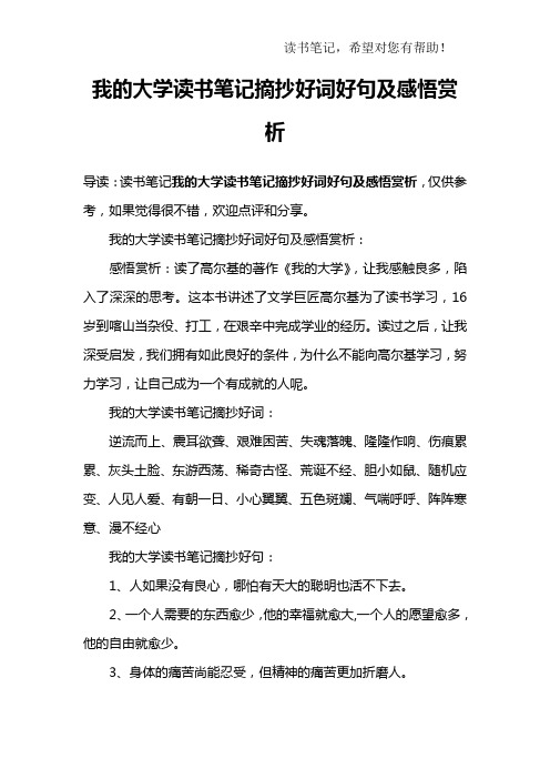 我的大学读书笔记摘抄好词好句及感悟赏析
