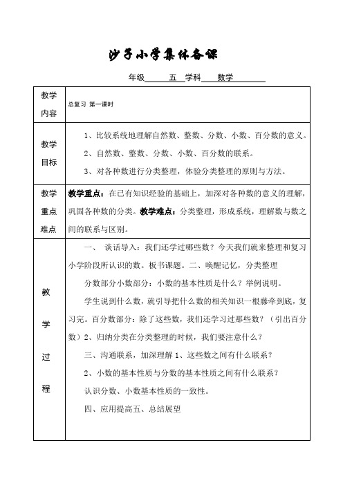 沙子小学集体备课总复习